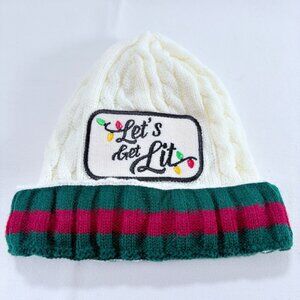 Let's Get Lit Knitted Baby Beanie Hat with Patch New With Tags